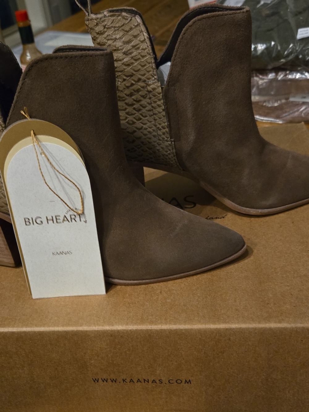 Kaanas Taupe Suede & Leather Ankle Booties Hand Crafted In Brazil